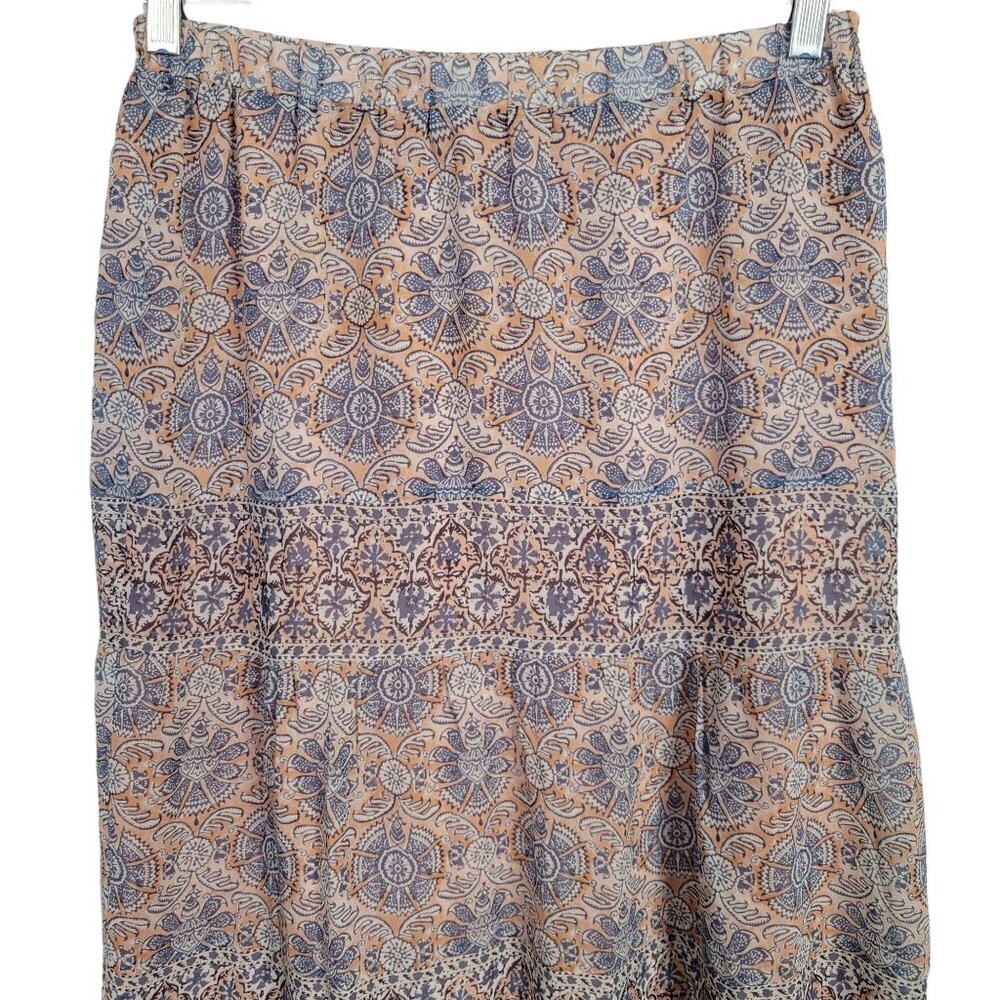 Joie Size S Skirt Silk Tiered Flowy Pastel Floral Lined Maxi Long Peach Blue - Picture 3 of 8
